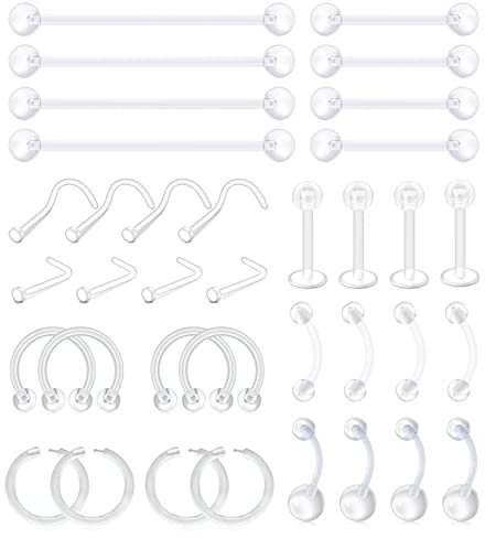 vcmart 36er Piercing Retainers Set Bioflex Lippe Nase Augenbraue Zunge Bauchnabel Ohr Piercing Kit Plastik Flexibel
