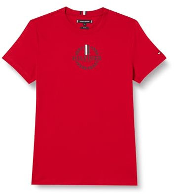 Tommy Hilfiger T-Shirt Manches Courtes Homme Global Stripe Col Ras-du-Cou, Rouge (Primary Red), S