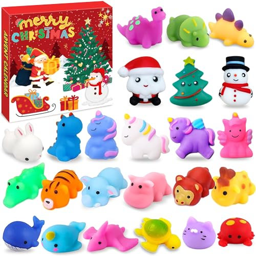 Chennyfun Mochi Squishies Adventskalender 2024 für Kinder,24 Tage Countdown Adventskalender, Mochi Mini Squeeze Spielzeug, Mini Squishy Kawaii Set für Jungen, Mädchen, Kinder, Teenager, Männer