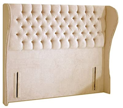 Luxury Chesterfield Plush Velvet Headboard for Bed Bedroom Decor, Floor Standing Wingback 52 inch Height Single Headboards (Cream (Plush Velvet), 5ft king size)