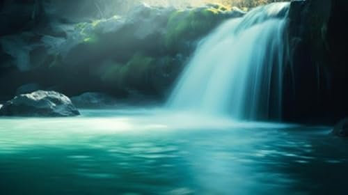 adrium Holz-Bild 140 x 80 cm: Wunderschöner Wasserfall im Wald. Weicher Fokus. Getönt. (205243956)