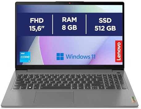 Lenovo IdeaPad 3 Notebook 15,6”, FHD (1920x1080), Intel Core i3-1215U, 8GB RAM, 512GB SSD, Windows 11 Home, WiFi 6 - Arctic Grey, Esclusiva Amazon