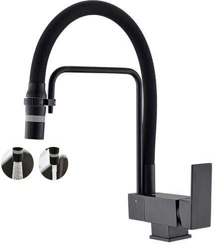 SJQKA Robinet Cuisine Rabattable Mitigeur Cuisine Rabattable 2 Modes D'évacuation De L'eau Robinet Cuisine Sous Fenêtre Pliable Bec Orientable 360° Mitigeur Evier En Laiton (noir)