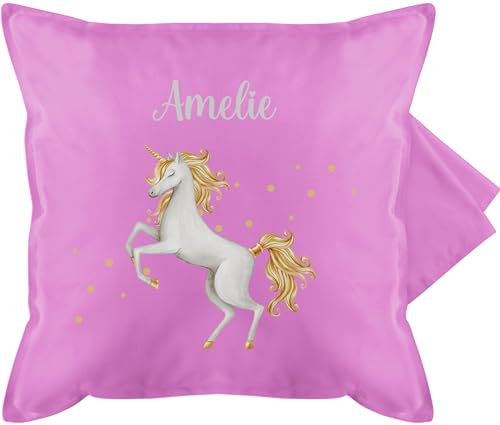 Kissenbezug - Einhörner - Einhorn Unicorn - 50 x 50 cm - Pink - kissen einhornkissen unicorns sitzkissen kinderkissen kindergarten einhörnern polster personalisierte personalisierter motiv name