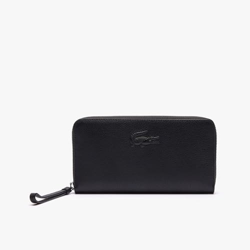 Lacoste Portafoglio grande con cerniera da donna, accessorio da viaggio, colore: nero/bianco, grande portafoglio in pelle grana City Court