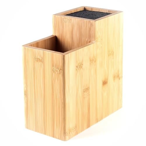 Hanseküche Ceppo Portacoltelli in Legno, Su Entrambi i Lati, Con Inserto in Setole, Supporto per Coltelli in Bambù (Quadrato Dritto)