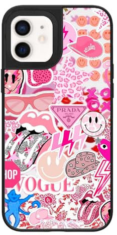 Ehreus Preppy Phone Case for iPhone 12/12 Pro - Slim Shockproof Hard Shell, 5ft Drop Protection, Cute Aesthetic Coquette Pink Pattern, Gift for Teens and Women