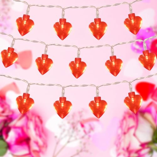 Valentines Decorations 16FT 50 LEDs Red Heart String Lights, Battery Operated Valentines Day Decor Lights with Remote and Timer for Home Wedding Party Mother's Day