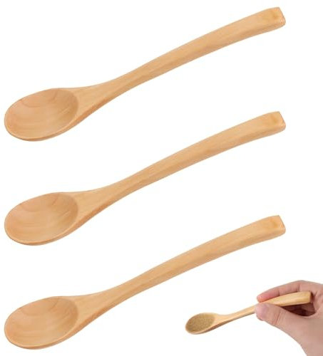 Lotbun Set di 3 cucchiaini da caffè in legno naturale, ecologico, con manico lungo e multiuso, cucchiaino da mescolare utensili, eco-friendly tè miele, cucchiaino da caffè
