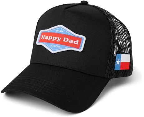 Happy Dad Trucker-Mütze, Trendige Herren-Hüte mit atmungsaktiver Netzrückseite, Schnappverschluss, Geburtstagsgeschenke, Snapback-Kappe, Texas Black, Einheitsgre