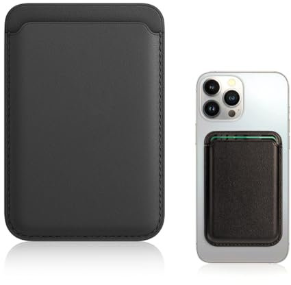 PHCOZY Portefeuille Magnétique Compatible avec MagSafe pour 15/14/13/12 Séries, Porte-Cartes en PU, Stockez 1-2 Cartes (Noir)