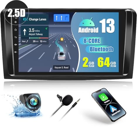 8-Kern 2+64G CAMECHO Android 13 Autoradio für Mercedes Benz GL ML Klasse W164 X164 GL320 ML280 ML350 ML500,9 Bildschirm Carplay Android Auto mit Rückfahrkamera Bluetooth Navi WiFi Mirror Link+Canbus
