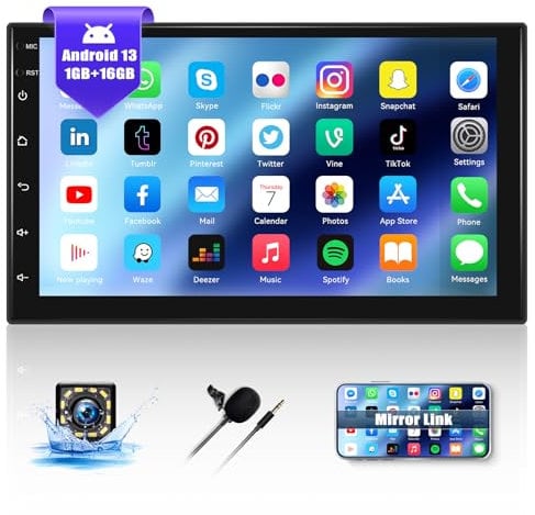 Android 13 Doppel-Din Autoradio Navi mit Bluetooth, 7 Zoll 2 Din IPS Touch Bildschirm Display mit Mirror Link für IOS/Android, 15 UI Bluetooth GPS WIFI EQ FM Radio USB Lenkradsteuerung +Rückfahrkamera