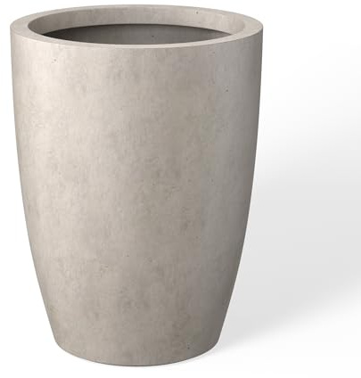 Kante 46 cm hoher runder Beton-Übertopf für den Innen- und Außenbereich, Moderne dekorative Blumentöpfe mit Ablaufloch und Gummistopfen für Haus und Garten, verwitterten Beton
