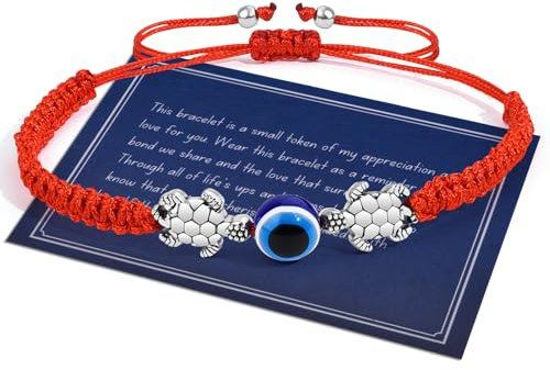 TERRISHE Bracelet Mauvais Œil avec Tortue Evil Eye - Corde Rouge Réglable, Amulette Oeil Bleu Protection, Kabbalah de Bonne Chance - Bijoux Cadeaux pour Femmes et Filles
