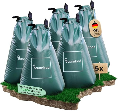 baumbad 5 Premium Watering Bags 75 Litres PVC UV Resistant Tree Bag for Watering in Green with Environmentally Friendly Packaging