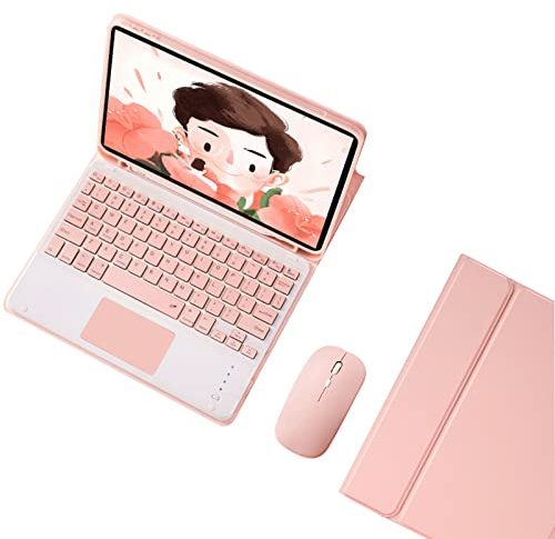 Tastiera Retroilluminata Compatibile con iPad 10 Gen 10.9 2022, Trackpad Muti-Touch, Custodia Intelligente con Tastiera Bluetooth Wireless Rimovibile e Mouse per iPad 10 Gen, Rosa Con Touchpad