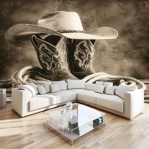 3D Fototapete Cowboy-Stamm -Wanddeko, Wandbild, Wandtapete - Hochwertige Wanddekoration - 300 x 210 cm Vlies Tapete Wohnzimmer Schlafzimmer