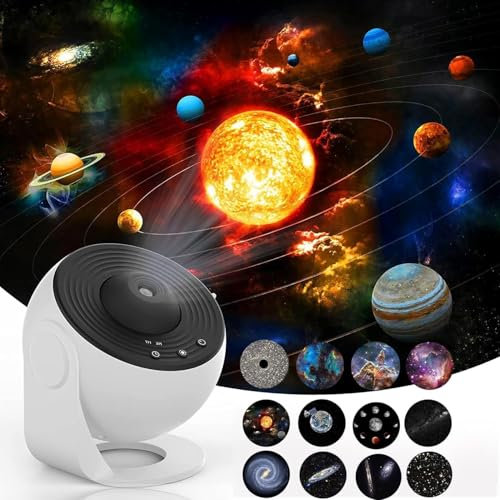 Planetarium Star Projector, 13 in 1 LED Galaxy Projector Light with 12 Film Discs Children's Starry Sky Projector Projector Lamp for Bedroom Living Room, Party (Black+White)