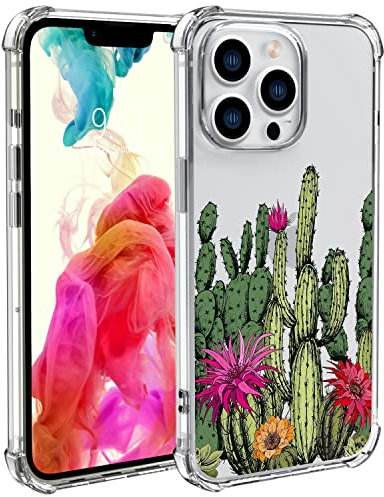 Wihytec Cactus Flower Phone Case for iPhone 11 - Clear Cacti Succulents Case with Four Corner Reinforced Shockproof Protection