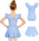 Arshiner Balette Tanzkleid Mädchen Ballettkleid Kurze Ärmel Ballettkleidung Kinder Ballettrock und Balletttrikot Baumwolle Tanzbody Ballett für Kinder Tutu Blau 7-8 Jahre