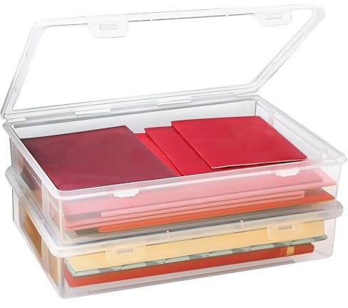 Aufbewahrungsbox mit Deckel Mehrzweck-Aufbewahrungsbox 2 Pack Rechteckige A4 Papieraufbewahrung Stapelbare mit Verriegelbaren Deckeln für Dokumente, Briefe, Sammelalben, Zeitschriften, Künstlerbedarf