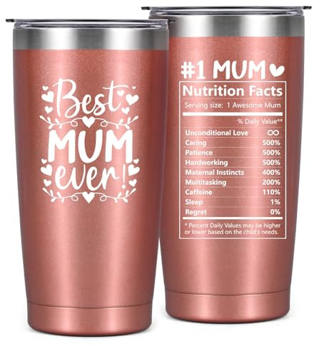 Livole Christmas Gifts for Mum, Mom, Mummy, New Mummy Gifts from Daughter Son, Best Mum Ever Coffee Travel Mug, Mothers Day Presents Birthday Ideas, 20oz Double-Printed Wine Tumbler, 600ml