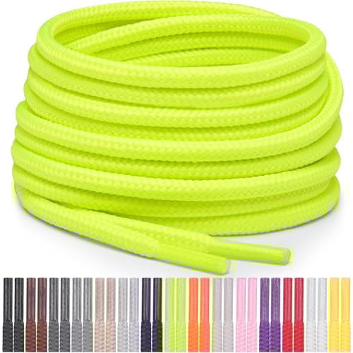 Miscly Schnürsenkel Rund Reißfest für Sportschuhe, Sneaker und Stiefel, Ø 4 mm (69 cm, Neongrün/Gelb)