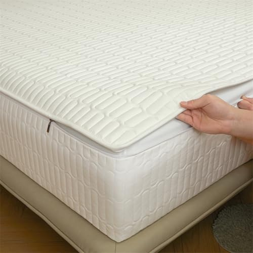 Matratzenschoner mit Reißverschluss 90x190/200 Anpassbare Matratzenüberzug Encasing Matratzenschutz Weiche Fünf Seiten Gesteppt überzug Topper für Matratzen Waschbarer Spannbettlaken (160x200+18cm,Whi