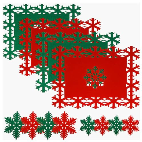 12 Pcs Sottopiatti Natalizi In Feltro, Sottobicchieri Tovaglietta Natalizia, Tovagliette Colazione Natalizie, Usati per La Festa di Natale,Motivo Fiocchi di Neve, Addobbi Natalizi per La Tavola