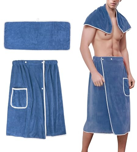 BABYSHEEP Men's Towel Wrap Bathrobe, Soft Adjustable Bath Wrap for Shower, Sauna Towels, Men Wrap Robes Microfiber Bath Towel, Blue