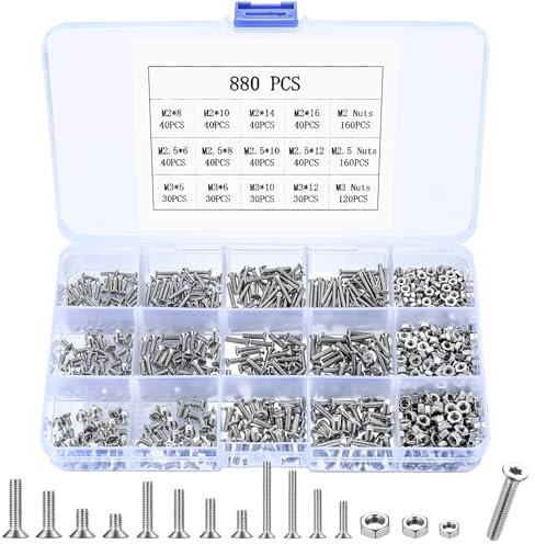 M2 M2.5 M3 Schrauben Set, 880 STK Senkkopfschrauben Muttern Set, Torx Flachkopfschrauben mit Muttern Set, Torx Schrauben und Muttern Kit, Maschinenschrauben Sortiment, Gewindeschrauben Set