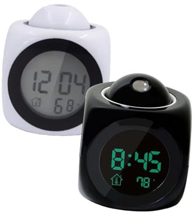 Alipis Multifunctional Projection Clock with Led Display Voice Talking Alarm and Temperature Digital Bedside Clock with Adjustable Projection for Home and Office