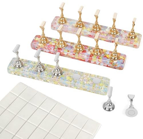 Saviland Strong Magnet Nail Stand: 3 Set Nail Holder for Painting Nails with 40 Pcs Reusable Adhesive Putty Nail Stand for Press Ons Stylish Glitter Nail Stands for Nail Art Tools Salon Manicure