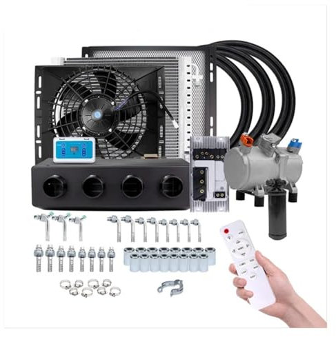 liujialigr Compresor de aire acondicionado eléctrico Universal de 4 orificios, herramientas de 12V y 24V for coche, furgoneta, barra de calle, camión acondicionador clásico A/C(Cool and Heat 24V)