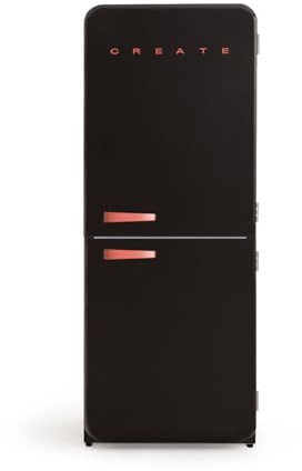 CREATE / RETRO FRIDGE FRIDGE COMBI 185 TERRACOTA/Kombi-Kühlschrank mit Gefrierfach 401L in Schwarz, Griff Terrakotta / 190W, No Frost System, 3 Ablagen, 2 Schubladen, Temperaturregler, 70x65x185 cm