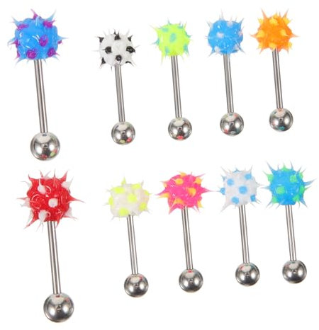 Garneck Lot de 10 piercings de langue en silicone avec pointes - Couleurs aléatoires - Clous en plastique pour bijoux créatifs et style individuel, 3.2x0.75cm, Acier inoxydable, No Gemstone