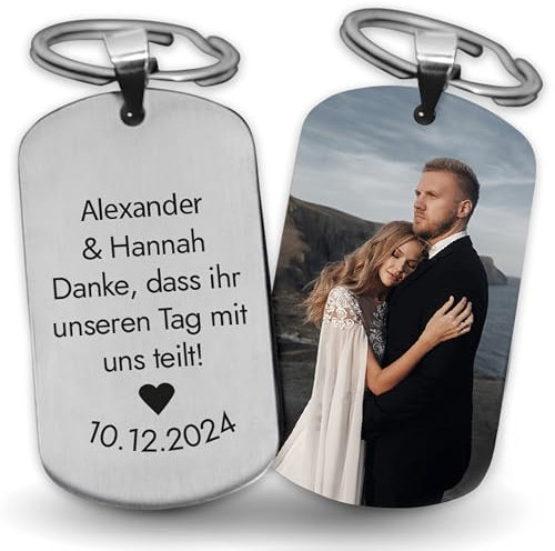 LAUBLUST Personalisierter Schlüsselanhänger mit Foto, Widmung als Personalisiertes Gastgeschenk zur Hochzeit inkl Geschenkbox | Farbfoto - Personalisierte Geschenke für Gäste & Freunde des Brautpaares