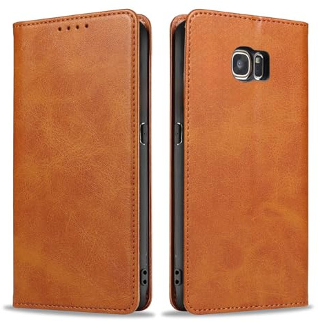 LBH Handyhülle Smartphone-Hülle für Samsung Galaxy S7 Edge Klapphülle Magnetverschluss Kartenfächer Geldfach Standfunktion Case Etui Rundumschutz Schutzhülle Hellbraun