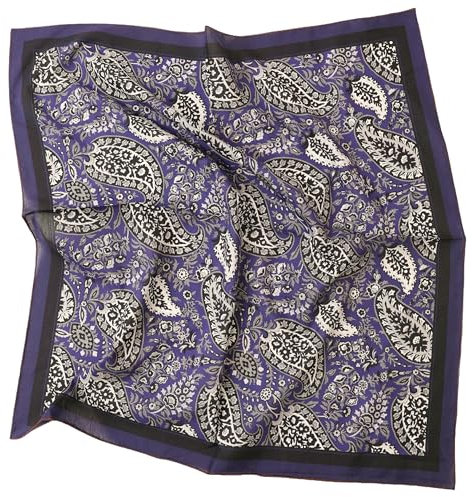 Prettystern Baumwolle & Seide Mix handrolliert Tuch 65/65 cm Damen Herren Sommer Frühling unisex Seiden-Tuch Lila Schwarz Paisley SC14