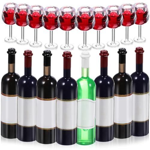ULTECHNOVO Lot de 18 bouteilles de vin miniatures à l'échelle 1:12 - Modèle miniature de verres à vin rouge - Accessoires pour porte-clés, maison de poupée, bricolage