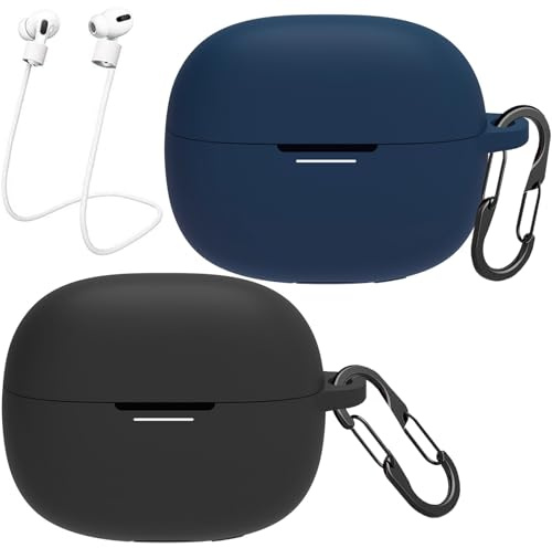 [Pack of 2] easyBee Case Compatible with Xiaomi Redmi Buds 6 Pro Earbuds, with 2 Carabiner Anti-Lost Straps, Liquid Silicone Case, Shockproof Protective Case, Bluetooth Headphones Bag - Black Blue