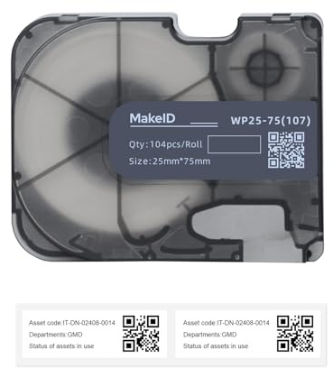 MakeID P-Flag Etichette in polipropilene opaco con nastro per etichettatrici P31 e P31S, fili e cavi per interni ed esterni, etichettatura DatoCom, nero su giallo, 100 pezzi/rotolo