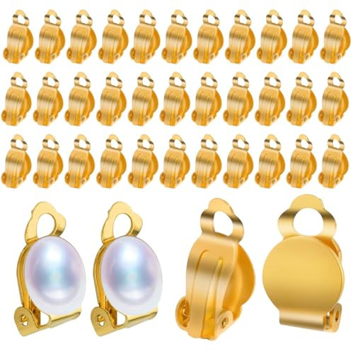 JEYORZY 50pz clips para pendientes, Aretes con Clip Dorados, Clip para Pendientes en La Parte Posterior Convertidor de Pendientes Bandeja Trasera Plana Redonda Clips para Pendientes para No Perforar