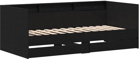 vidaXL Schwarzes Bettsofa mit Schubladen Schwarze Eiche Holzwerkstoff