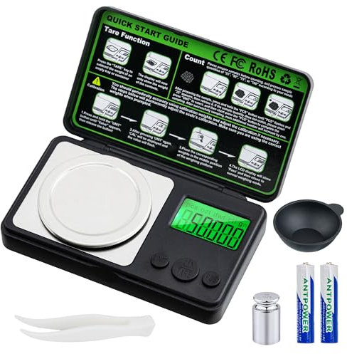 Wigearss 50g/0.001g Feinwaage Hochpräzise, Electronische Milligramm Waage, Digitalwaage mit Cal-Gewicht, Pinzette, Tray und Schaufel