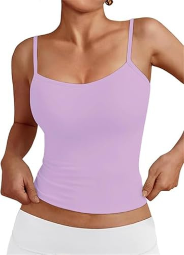 OYIGELZ Damen Summer Tank Top Ärmelloser Slim Fit Tops Basic Shirt Summer Camisole Tops Streetwear(Hell Violett-T1,M)