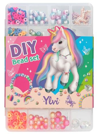 Depesche 13419 Ylvi - DIY Rainbow Perlen Set, 18 Perlen Arten in Regenbogenfarben inkl. Anhänger, zum kreativen Gestalten von Armbändern und Ketten