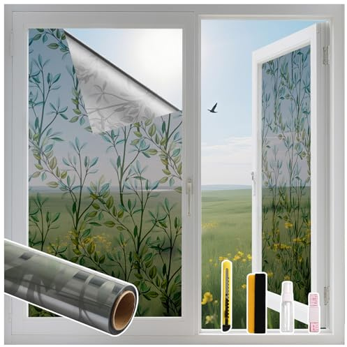 FINNEZ Fensterfolie - UV Sonnenschutzfolie, Blickdichte Selbstklebende für Fenster Innen & Außen Hitzeschutz Folie, Silber 90 x 200 cm