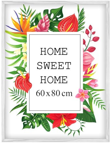 MG Design Weiß Bilderrahmen 60 x 80 cm – Aus echtem Holz mit Acrylglas, zum Aufhängen & Aufstellen, für Fotos, Poster & Puzzle
